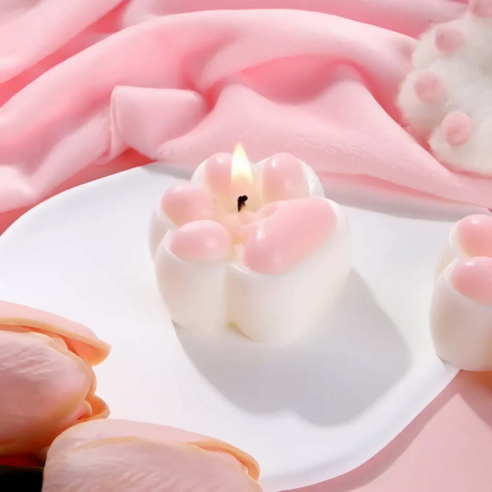 Pink & White Cat Paw Candle