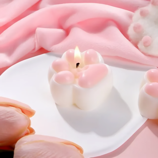 Pink & White Cat Paw Candle