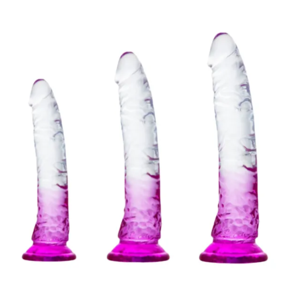 Clear & Purple TPE 3-Piece Dildo Set