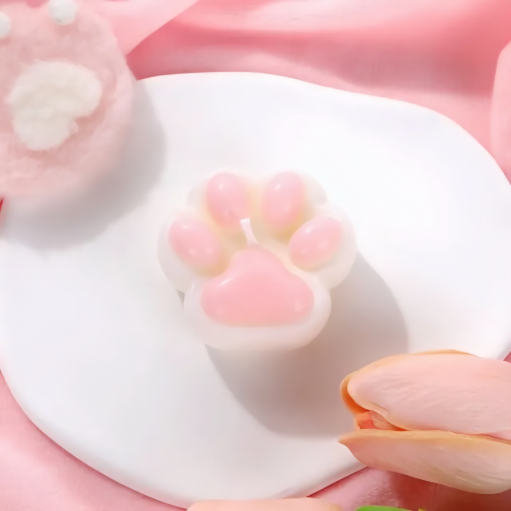 Pink & White Cat Paw Candle