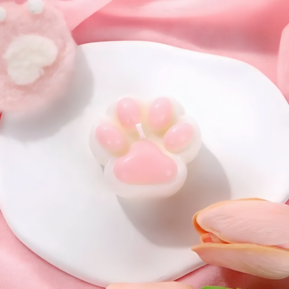 Pink & White Cat Paw Candle