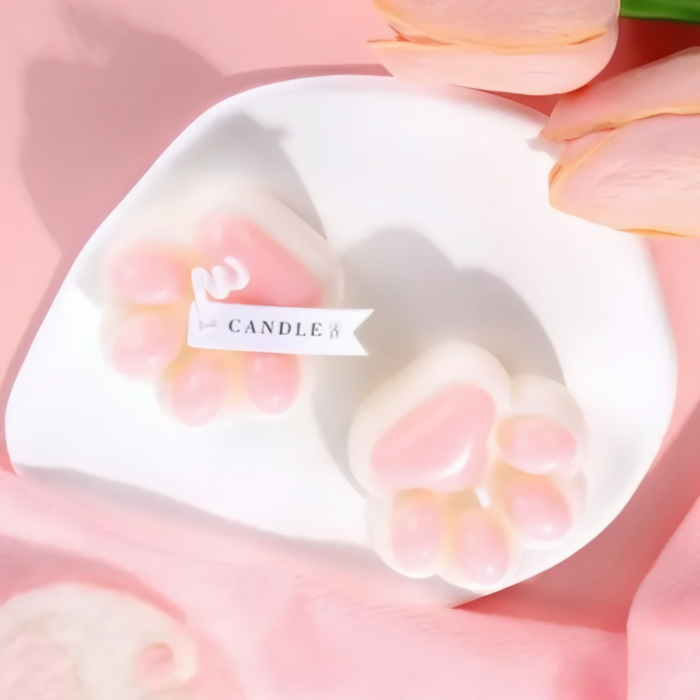 Pink & White Cat Paw Candle