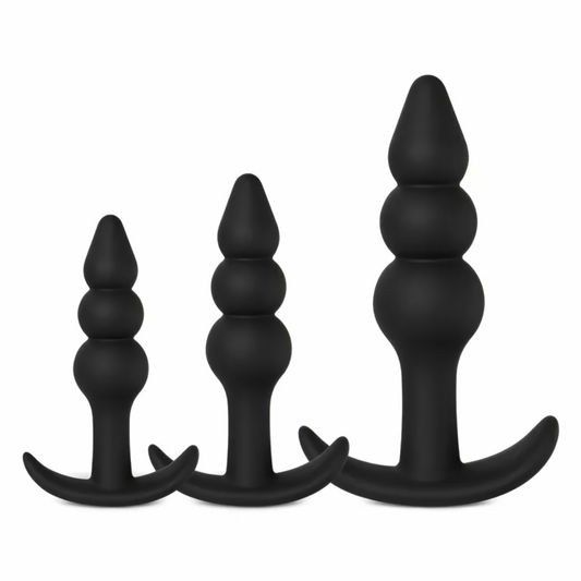 Black Color Silicone Beaded Butt Plug Set