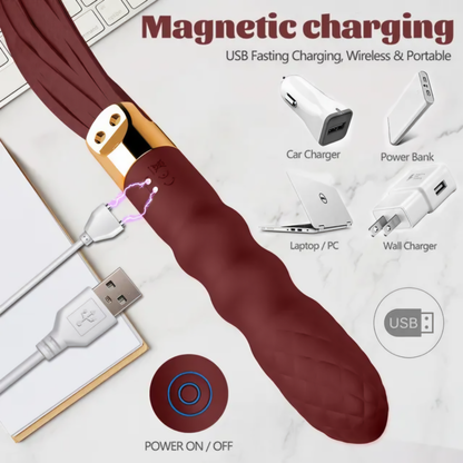 Wine Red Rechargeable Whip with Textured Handle