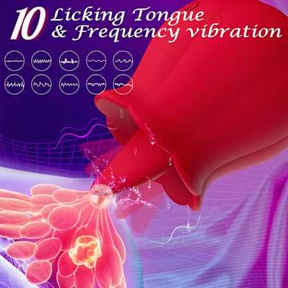 Red Silicone Rose Tongue Licking Vibrator